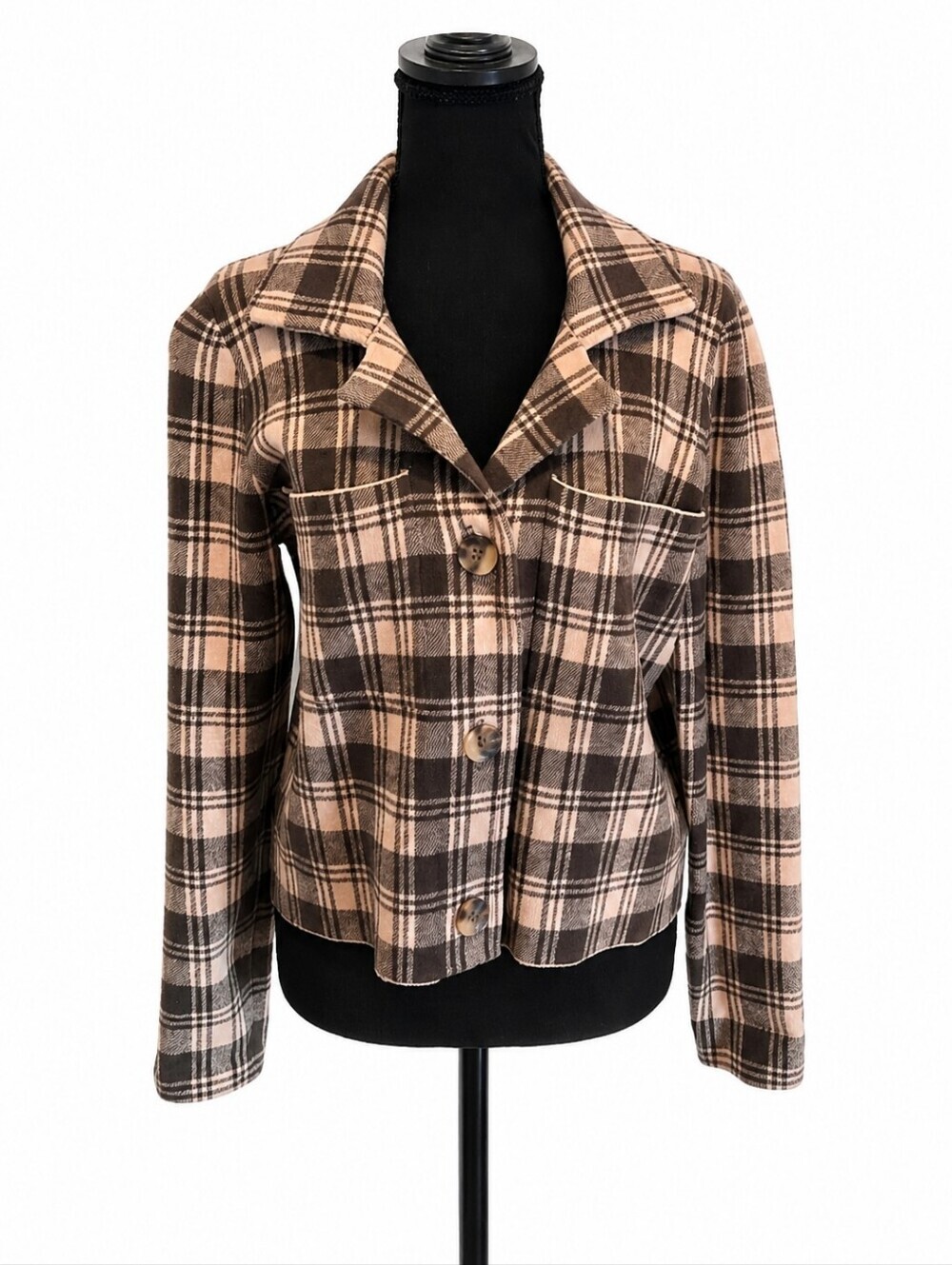 CYNTHIA ROWLEY NWOT Cropped Plaid Blazer Soft Material Sz Small